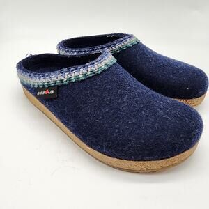 Haflinger Classic Wool Felt Grizzly Clog Navy Blue Slides EU 37 US 6